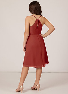 Azazie Doll Junior Terracotta A-Line Bow Chiffon Dress image4