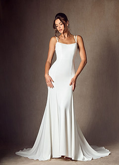 Azazie Jaqueline Wedding Dresses Diamond White Mermaid Convertible Crepe Back Satin Dress image12