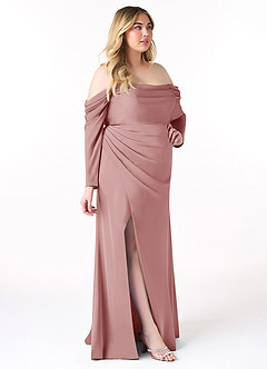 Azazie Hallie Bridesmaid Dresses Dusty Rose Sheath Off-The-Shoulder Long Sleeve Stretch Satin Convertible Dress image9