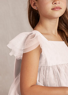 Azazie Kalio Robe Demoiselle D'honneur Fillette Robe Trapèze en Tulle avec manches Rose Pétale image3