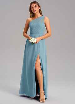 Azazie Phaedra Brautjungfernkleider A-Linie One-Shoulder Chiffon Kleid Stimmungsvolles Blau image4