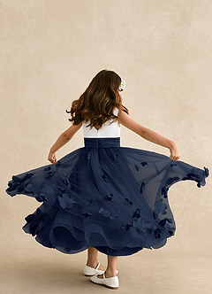 Azazie Vi Flower Girl Dresses Dark Navy A-Line Sleeveless Tulle Dress image3