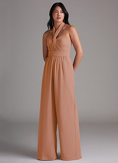 Azazie Lamara Robes de demoiselle d'honneur Combinaison Convertible en Mousseline de soie Épaule décolletée Champagne Rosé image8