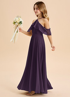 Azazie Tessabelle Junior Plum A-Line Off the Shoulder Chiffon Dress image3