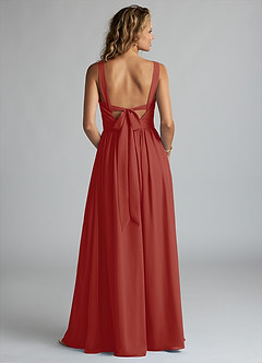Azazie Aziza Bridesmaid Dresses Terracotta A-Line V-Neck Pleated Chiffon Dress image4