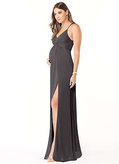 Azazie Annabelle Maternity Bridesmaid Dresses A-Line V-Neck Pleated Mesh Floor-Length Dress image4
