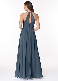 Azazie Ginger Bridesmaid Dresses Neptune A-Line Halter Pleated Chiffon Dress image2