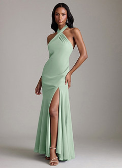 Azazie Lorena Vestidos de damas de honor Vestido de Agave de Gasa de Corte Sirena con Plisado image4