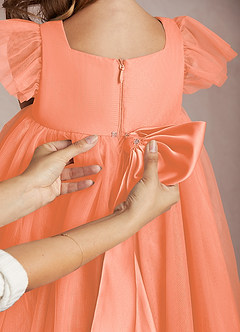 Azazie Kalio Flower Girl Dresses Sunset A-Line with Sleeves Tulle Dress image4