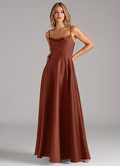 Azazie Elle Brautjungfernkleider A-Linie Plissee Stretch-Satin Kleid Lehm image4