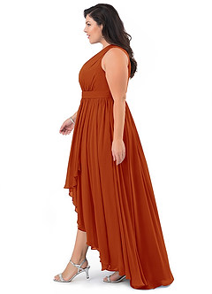 Azazie Mathilda Final Sale Paprika A-Line One Shoulder Chiffon Dress image8