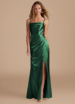 Azazie Marzia Bridesmaid Dresses Dark Green Mermaid Pleated Metallic Satin Dress image4