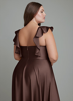 Azazie Leilani Bridesmaid Dresses Ganache A-Line Ruched Stretch Satin Dress image16