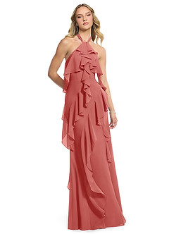 Azazie Velma Vestidos de damas de honor Vestido Rosa Antigua de Gasa de Línea A con Abertura lateral image3