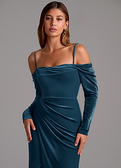 Azazie Hallie Brudepigekjoler Havfrue Langærmet fløjl Gulv-længde Kjole image2