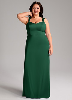 Azazie Denice Robes de demoiselle d'honneur Robe Fourreau en Satin extensible Plissée Vert Foncé image9