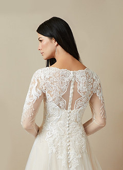 Azazie Essy Wedding Dresses Diamond White Champagne A-Line V-Neck Sequins Tulle Dress image6