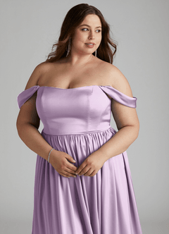 Azazie Morana Brautjungfernkleider Wandelbar A-Linie Schulterfrei Stretch-Satin Kleid Frostiges Flieder image17