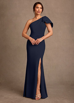 Azazie Haddie Mother of the Bride Dresses Dark Navy Sheath One Shoulder Stretch Crepe Dress image1