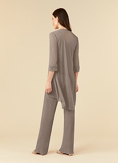 Azazie Frances Mother of the Bride Dresses Taupe Jumpsuit/Pantsuit Scoop Mesh Dress image4