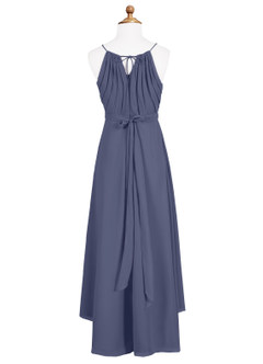 Azazie Oaklynn Junior Robe Trapèze en Mousseline de soie Plissée Bleu Orageux image7