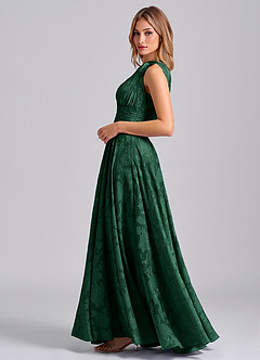 Azazie Charlize Final Sale Dark Green A-Line One Shoulder Floral Burnout Dress image3