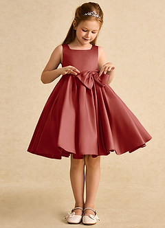 Azazie Jessie vestidos de niña de las flores Vestido de Terracota de Satin Mate de Corte En A con Lazo image5