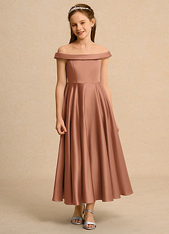 Azazie Teeny Junior Formal Flower Girl Klänningar Klä A-Line i Matt satäng Plisserad image6