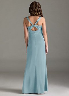 Azazie Mero Junior Moody Blue Mermaid Pleated Stretch Satin Dress image5