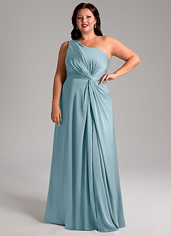Azazie Brooke Vestidos de damas de honor Vestido de Azul Malhumorado de Satén Elástico de Corte en A con Hombro unilateral image12