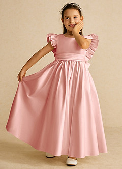 Azazie Piglette Flower Girl Dresses Rosette A-Line Bow Matte Satin Dress image6