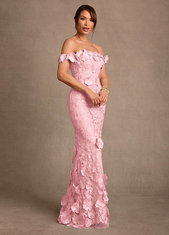 Azazie Lotta Mother of the Bride Dresses Blushing Pink Mermaid Off the Shoulder Lace Dress image3