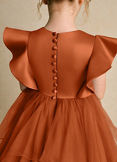 Azazie Chirp Robe Demoiselle D'honneur Fillette Robe Princesse en Tulle Orange Brûlée image6