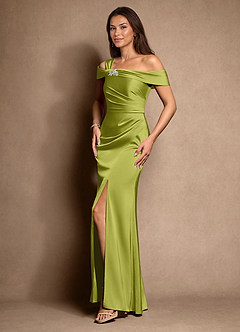 Azazie Altonia Kleider für die Brautmutter Meerjungfrau-Linie Schulterfrei Stretch-Satin Kleid Zitronengras image5