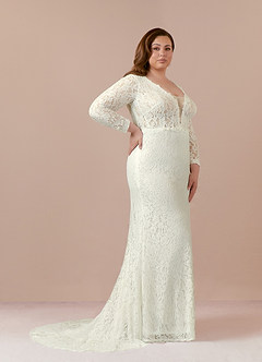 Azazie Indie Wedding Dresses Cream Sheath V-Neck Tulle Dress image10