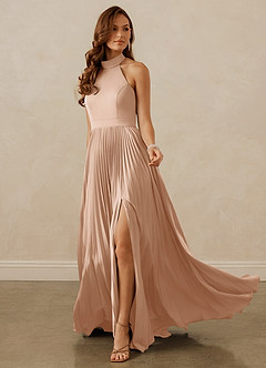 Christian Siriano Bridal for Azazie 1007 Bridesmaid Dresses English Rose A-Line Pleated Stretch Satin Dress image3