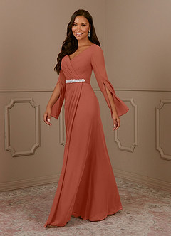 Azazie Belinda Moeder van de bruid jurken A-Lijn Jurk van Chiffon V-hals geplooid Klei image3