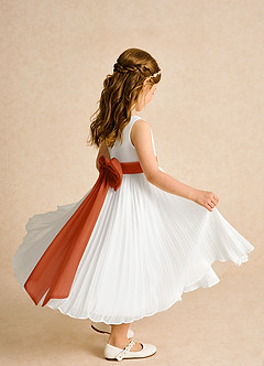 Azazie Margot Flower Girl Dresses Ivory Burnt Orange A-Line Pleated Chiffon Dress image7