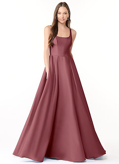 Azazie Neve Brautjungfernkleider Ballkleid mit Taschen Stretch-Satin Kleid Wüstenrose image1