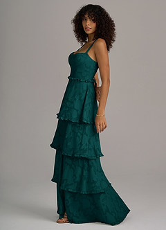 Azazie Romie Bridesmaid Dresses Pine A-Line Corset Floral Burnout Dress image2