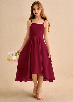 Azazie Twilight Dance Girls Formal Flower Girl Dresses Burgundy A-Line Pleated Chiffon Dress image3