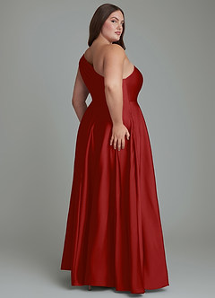 Azazie Melanie Bridesmaid Dresses Pomegranate A-Line Off the Shoulder Stretch Satin Dress image8