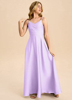 Azazie Bug Junior A-Linie Plissee Stretch-Satin Kleid Flieder image4