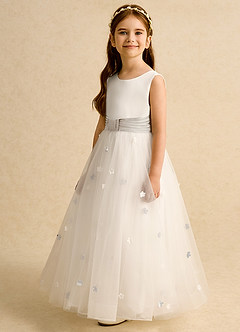 Azazie Cricket Abiti da Ragazza di Fiori Abito Principessa in Raso Opaco Plissettato Avorio Gelo image5