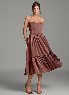 Azazie Delphina Bridesmaid Dresses Espresso A-Line Corset Stretch Satin Convertible Dress image3