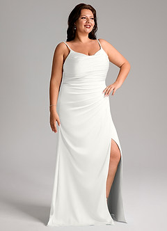 Azazie Deandra Vestidos de damas de honor Vestido Blanco de Satén Elástico de Corte Sirena con Plisado image10