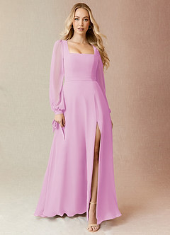 Azazie Leonia Bridesmaid Dresses Candy Pink A-Line Long Sleeve Chiffon Dress image3