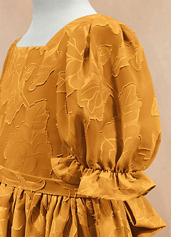 Azazie Joss Flower Girl Dresses Butterscotch A-Line with Sleeves Floral Burnout Dress image7
