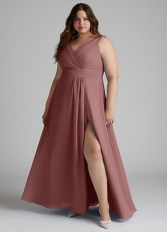 Azazie Karina Bridesmaid Dresses Desert Rose A-Line Pleated Chiffon Dress image6