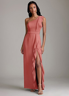 Azazie Venita Suknie dla druhen Osłona Marszczony Szyfon Do ziemi Sukienka image1